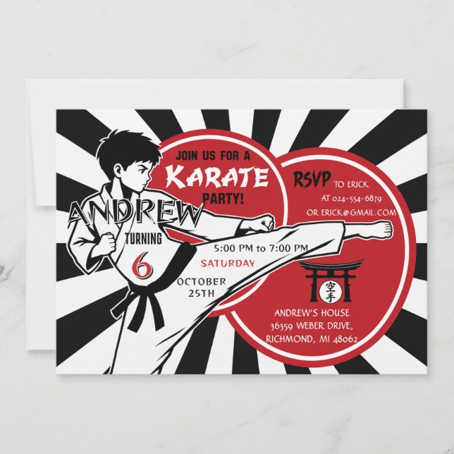 Personalised Karate Birthday Party for boy Invitation (Front)