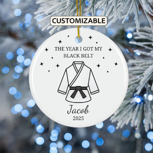 Personalised Karate Black Belt, Taekwondo Outfit Ceramic Tree Decoration