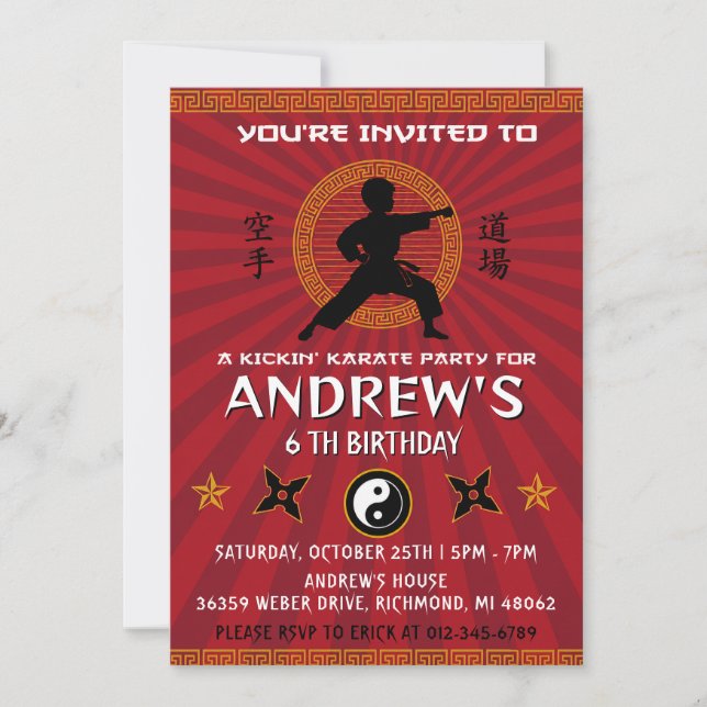 Personalised Karate Kung Fu Birthday  Invitation (Front)