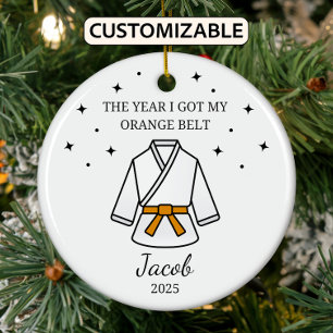 Personalised Karate Orange Belt, Taekwondo Outfit Ceramic Tree Decoration