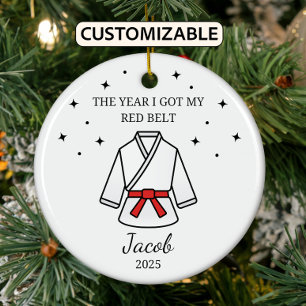 Personalised Karate Red Belt, Taekwondo Outfit Ceramic Tree Decoration
