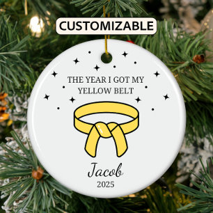 Personalised Karate Yellow Belt, Taekwondo Outfit Ceramic Tree Decoration