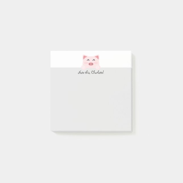 Personalised Kawai Animal - Pig Post-it Notes (Front)