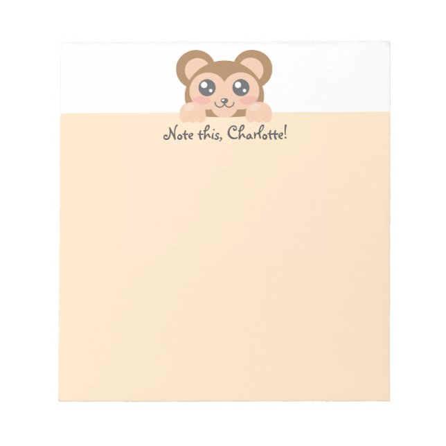 Personalised Kawaii Animal - Monkey Notepad (Front)