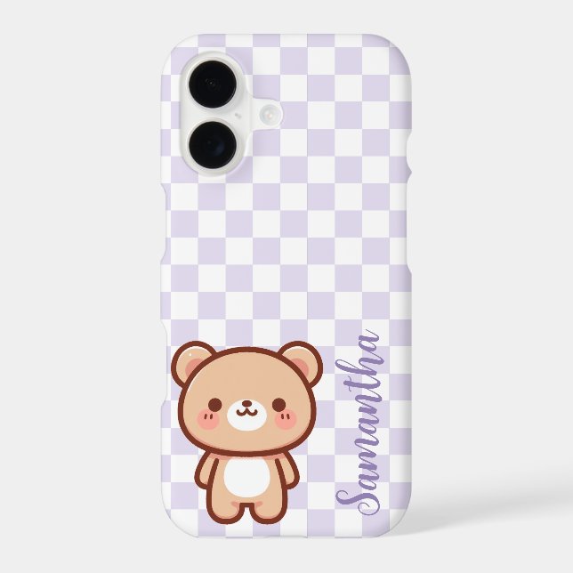 Personalised kawaii bear phone case, Purple iPhone Case (Back)