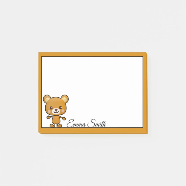 Personalised Kawaii Brown Bear Post-It Notes (Front)