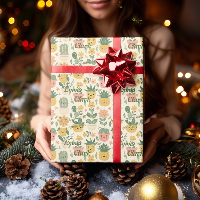 Personalised Kawaii Cactus and Succulent Gift Wrap (Creator Uploaded)