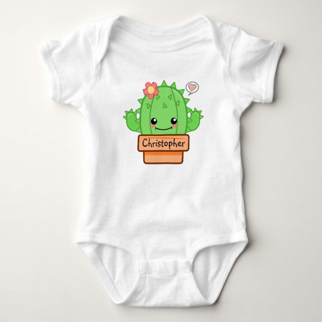 Personalised Kawaii Cactus   Baby Bodysuit (Front)