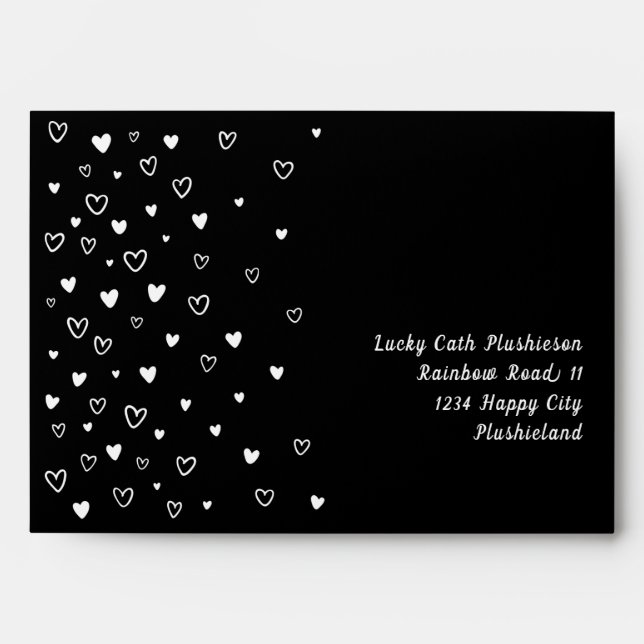 Personalised Kawaii Cute Black Hearts Snail Mail Envelope (Front)