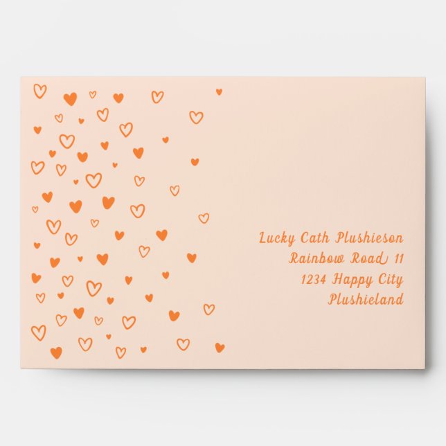 Personalised Kawaii Cute Orange Hearts Pastel Envelope (Front)