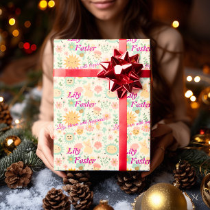 Personalised Kawaii Floral Pastel Palette for Kids Wrapping Paper
