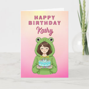 Personalised Kawaii Frog Hoodie Girl Birthday Card