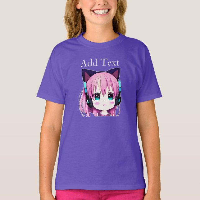 Personalised Kawaii Girl with Headphones on T-Shirt (Front)