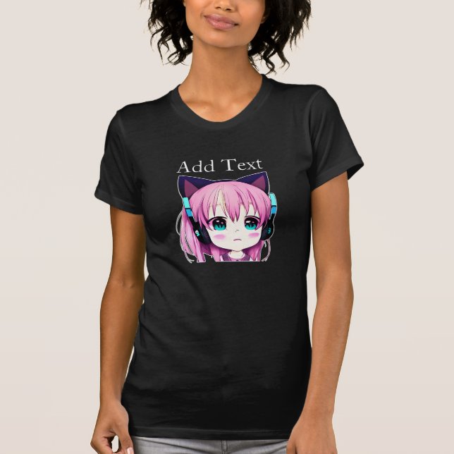 Personalised Kawaii Girl with Headphones on T-Shirt (Front)
