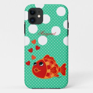Personalised Kawaii Goldfish Cartoon with Hearts Case-Mate iPhone Case