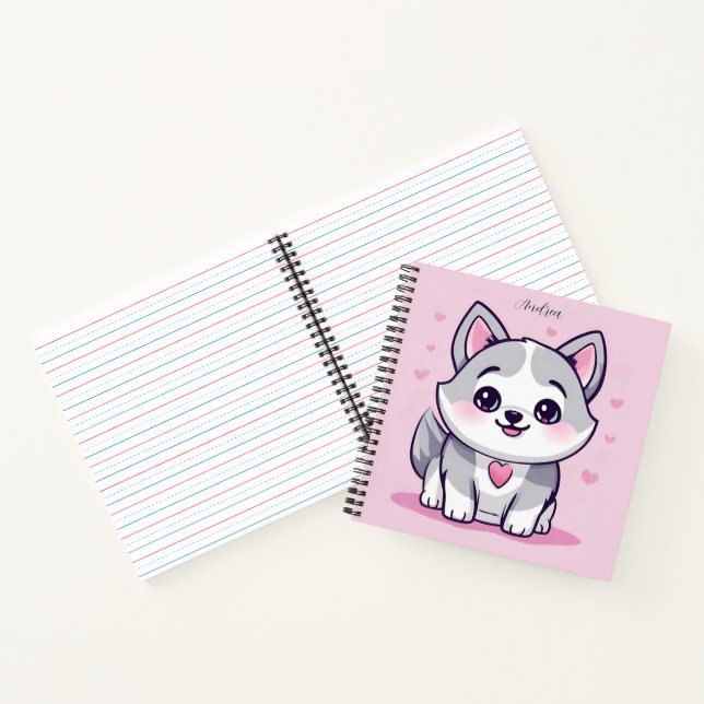 Personalised Kawaii Husky Puppy Pink Notebook (Inside)