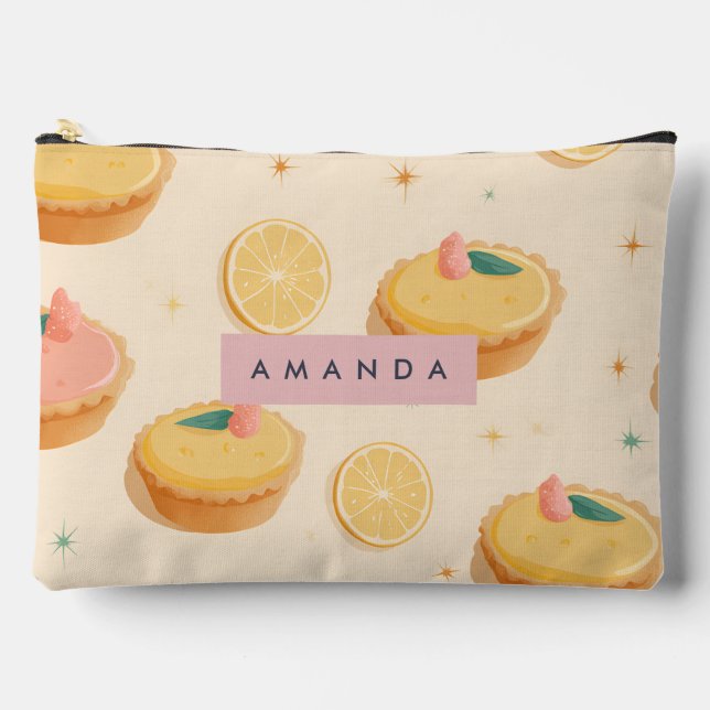 Personalised Kawaii Lemon Tart Pattern Accessory Pouch (Front)