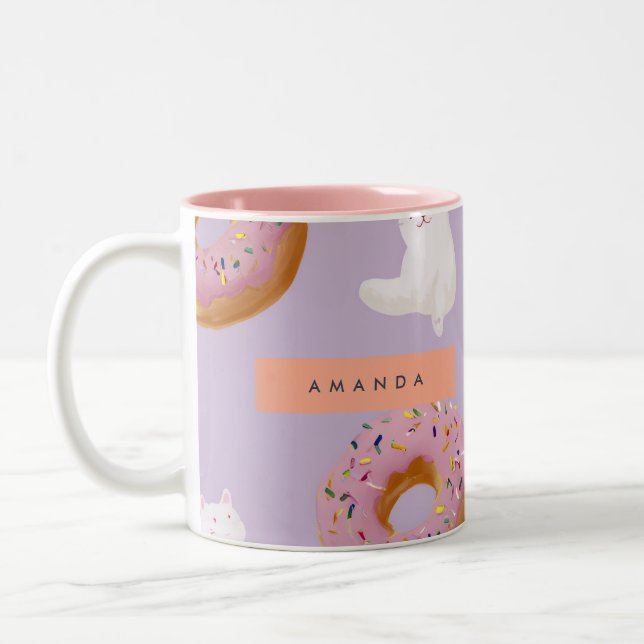 Personalised Kawaii Pastel Doughnuts Pattern Two-Tone Coffee Mug (Left)