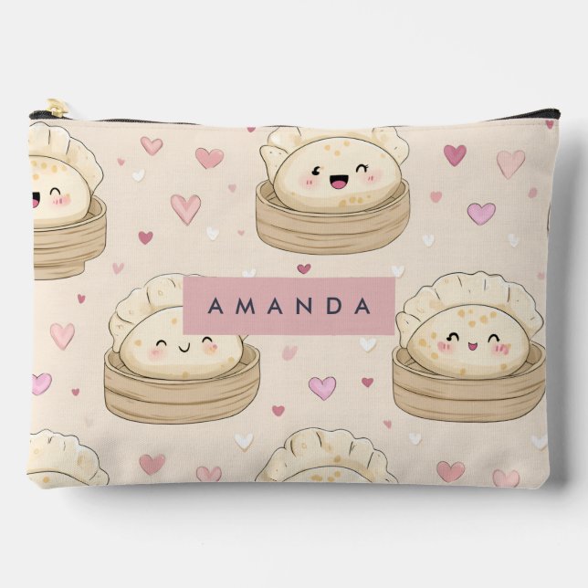 Personalised Kawaii Pastel Dumpling Pattern Accessory Pouch (Front)