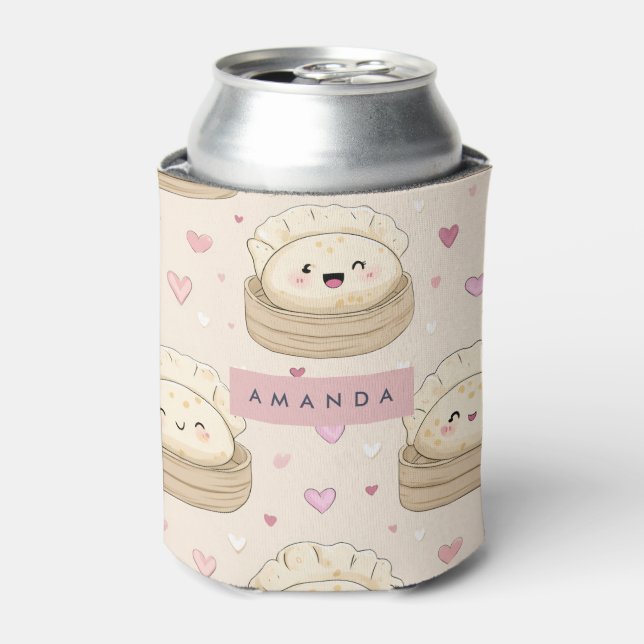 Personalised Kawaii Pastel Dumpling Pattern Can Cooler (Can Front)
