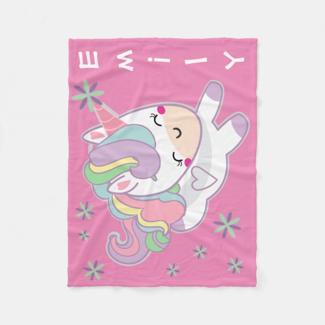 Personalised Kawaii Pastel Girly Unicorn Fleece Blanket (Front)