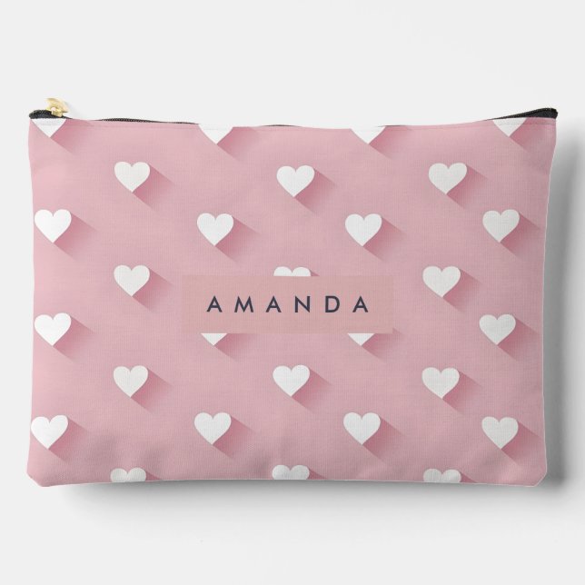 Personalised Kawaii Soft Pink Heart  Accessory Pouch (Front)