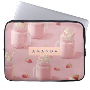 Personalised Kawaii Strawberry Milkshake Pattern Laptop Sleeve