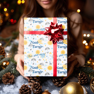 Personalised Kawaii Sun & Rain Gift Wrap for Kids