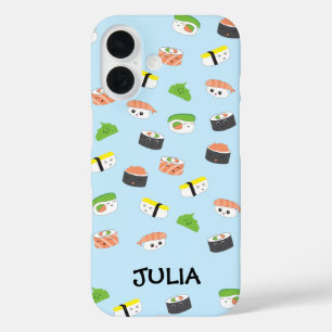 Personalised Kawaii, sushi illustration blue cute iPhone 16 Case