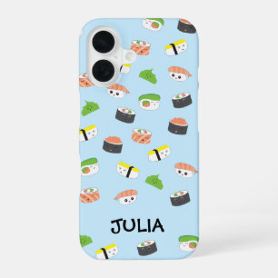 Personalised Kawaii, sushi illustration blue cute iPhone 16 Case