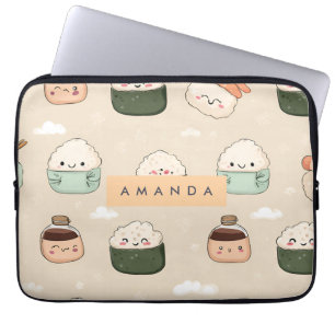 Personalised Kawaii Sushi Japanese Food Pattern Laptop Sleeve