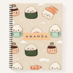 Personalised Kawaii Sushi Japanese Food Pattern Notebook