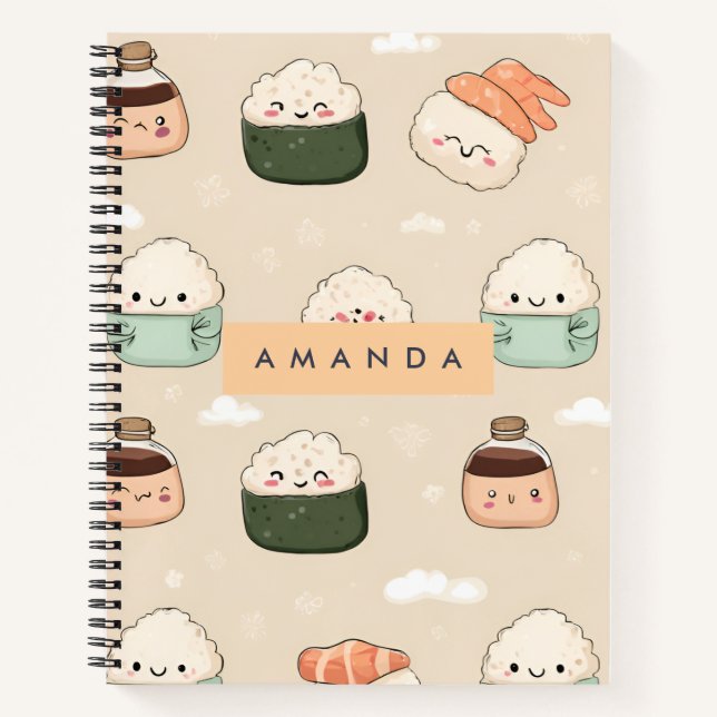 Personalised Kawaii Sushi Japanese Food Pattern Notebook (Front)