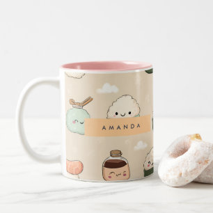 Personalised Kawaii Sushi Japanese Food Pattern Two-Tone Coffee Mug