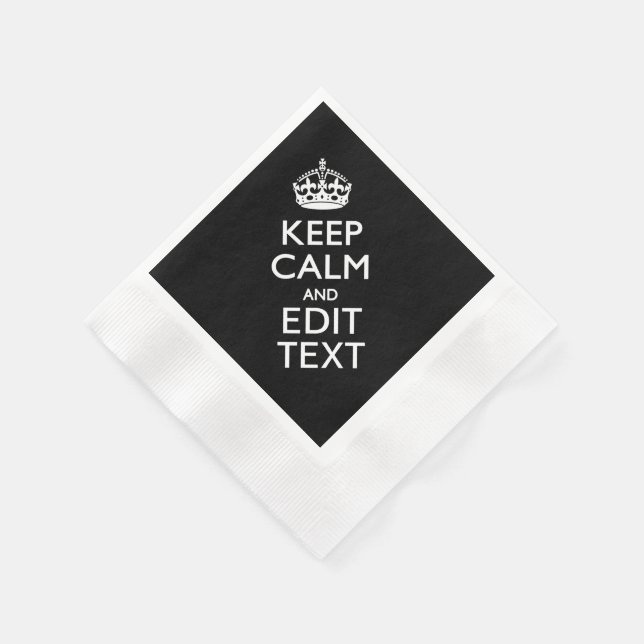 Personalised Keep Calm And Edit Text on Black Napkin (Corner)