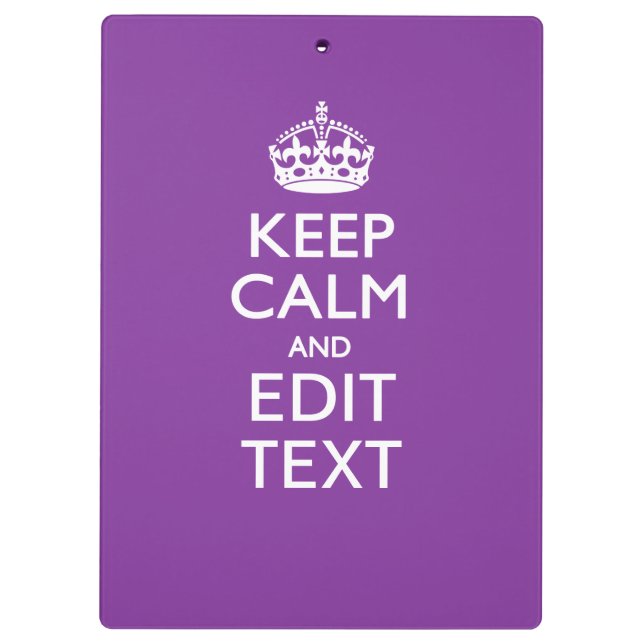 Personalised KEEP CALM AND Edit Text on Purple Clipboard (Back)