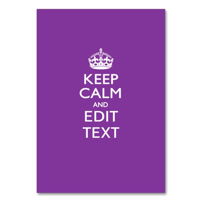 Personalised KEEP CALM AND Edit Text on Purple Table Number (Front)