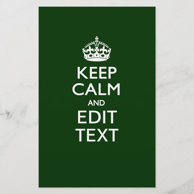 Personalised Keep Calm And Have Your Text on Green Stationery (Front)