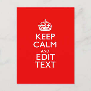 Personalised Keep Calm And Have Your Text on Red Postcard