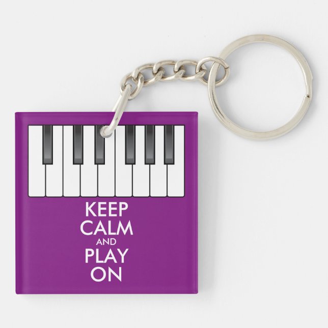 Personalised KEEP CALM and PLAY ON -Keyboard piano Key Ring (Back)
