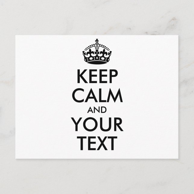 Personalised KEEP CALM and YOUR TEXT - black Postcard (Front)