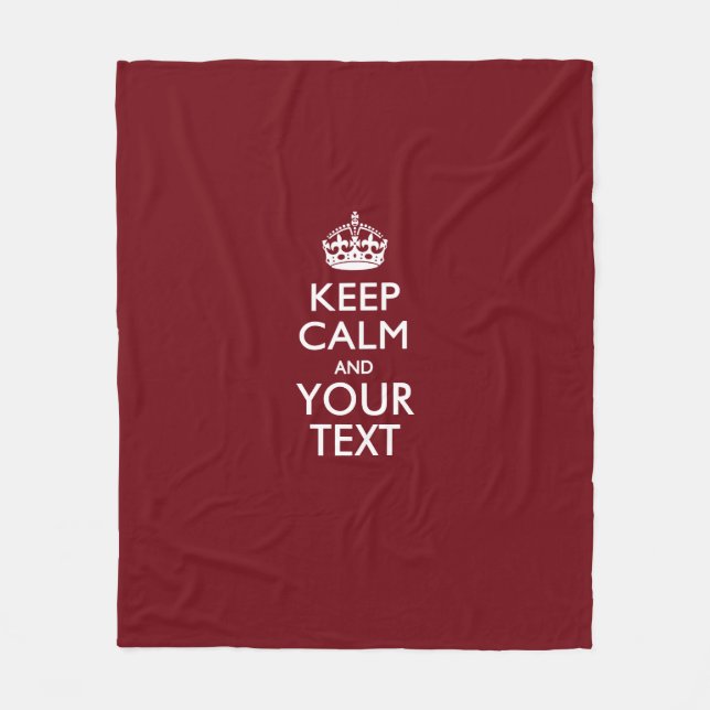 Personalised Keep Calm And Your Text Burgundy Fleece Blanket (Front)