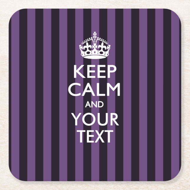 Personalised KEEP CALM AND Your Text for Purple Square Paper Coaster (Front)
