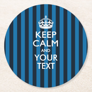 Personalised KEEP CALM AND Your Text for Sky Blue Round Paper Coaster