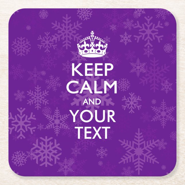 Personalised KEEP CALM AND Your Text for Snow Square Paper Coaster (Front)