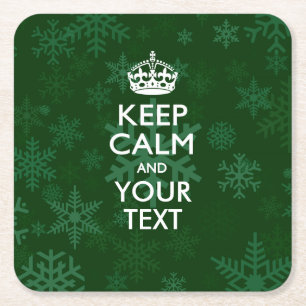 Personalised KEEP CALM AND Your Text for Snow Square Paper Coaster