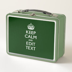Personalised Keep Calm And Your Text Forest Green Metal Lunch Box