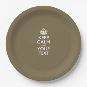 Personalised Keep Calm And Your Text in Taupe Paper Plate