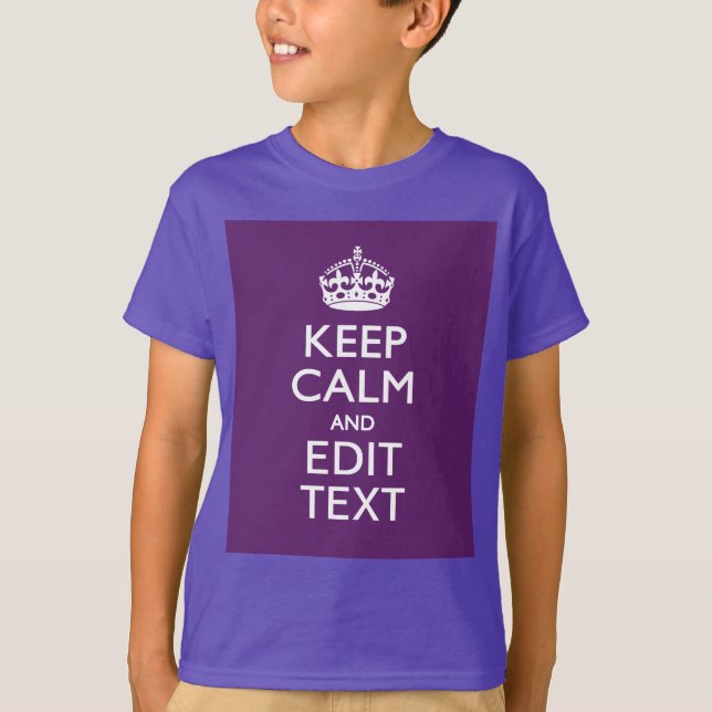 Personalised KEEP CALM AND Your Text on Purple T-Shirt (Front)