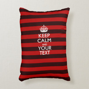 Personalised KEEP CALM AND Your Text on Red Stripe Decorative Cushion